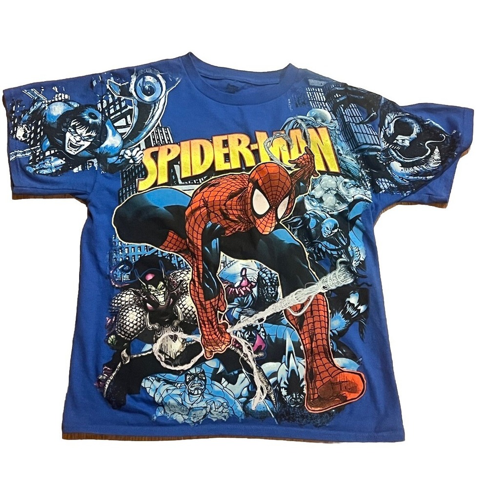 VTG Spiderman 2 All Over Print Marvel AOP T-shirt Adult Small Youth Large Rare
